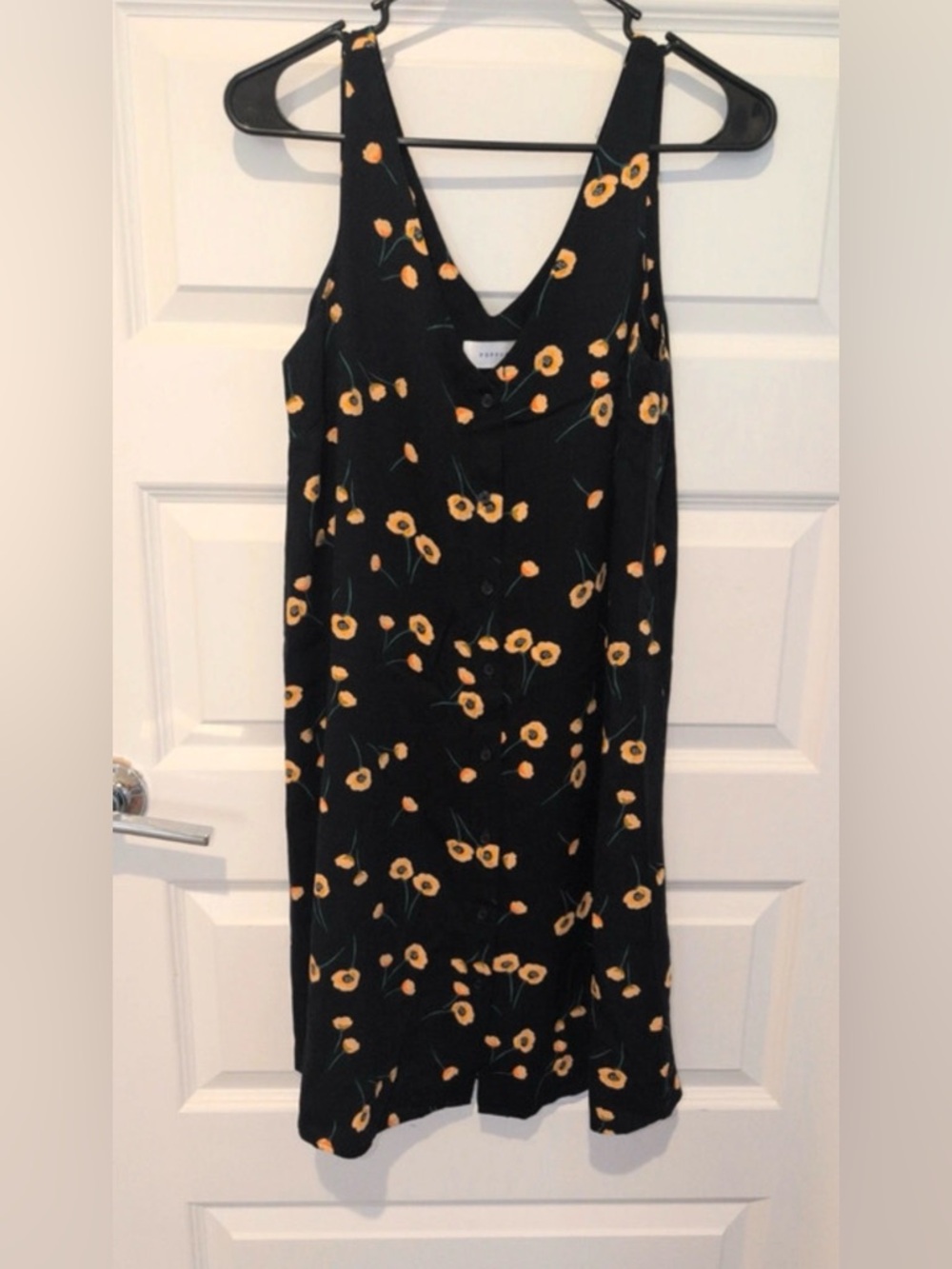 POPSUGAR Black Button Up Dress with Yellow Floral Print